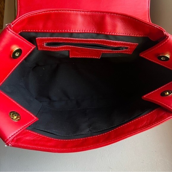 Onna Ehrlich Red Leather Handbag Purse with Top Handle & Tassel Made in USA 🇺🇸 - Picture 6 of 14